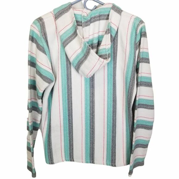 Original Senior Lopez Mexican Baja Hoodie Size L Drug Rug Hippie Poncho Striped - Picture 8 of 8